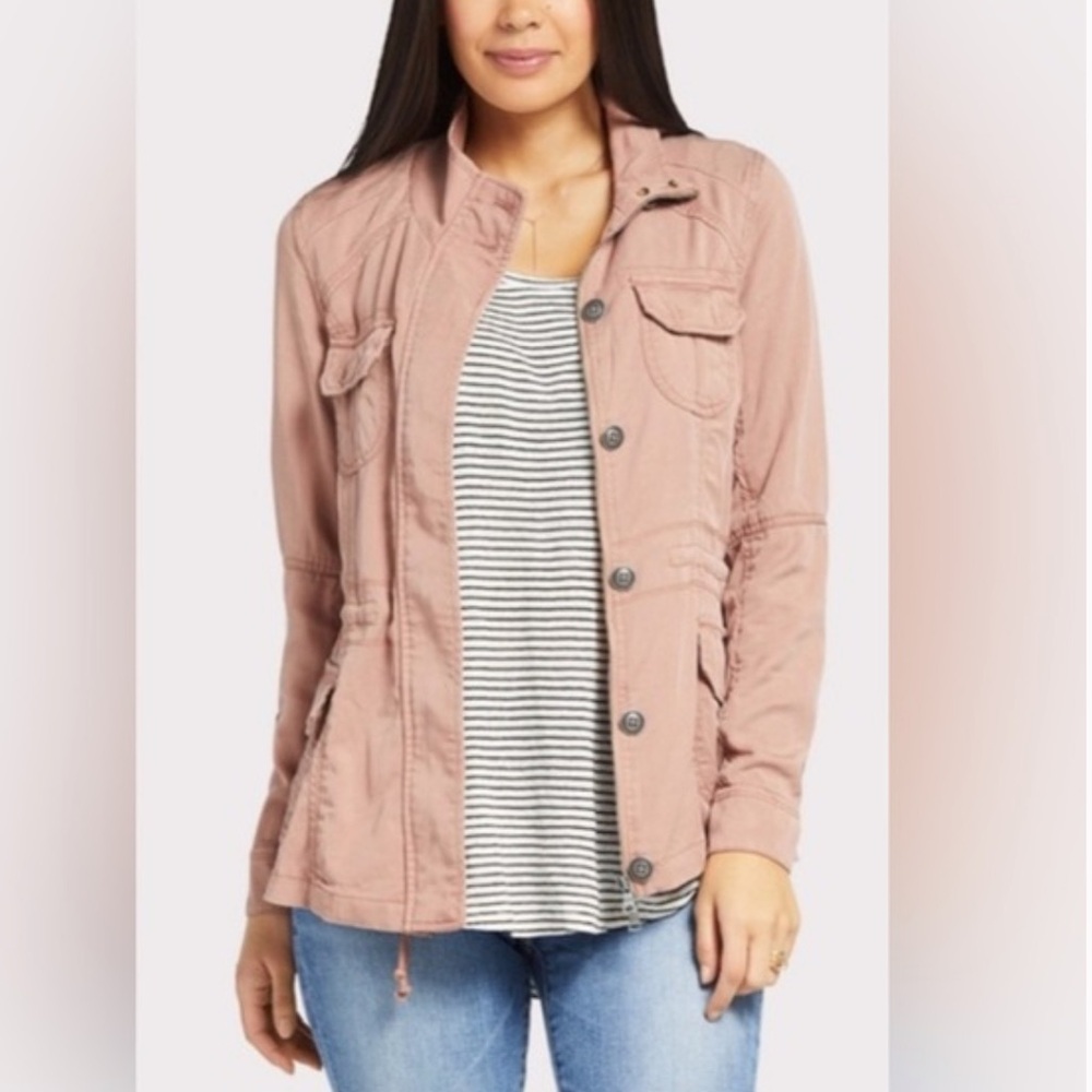 Evereve Anorak Surplus Jacket Utility Sienna Pink Women Sz Medium‎ Snap Pockets